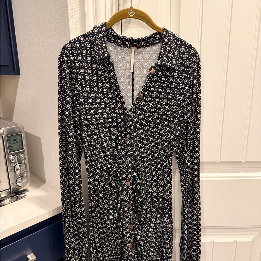 Free People Black and White Floral Long Sleeve Dress